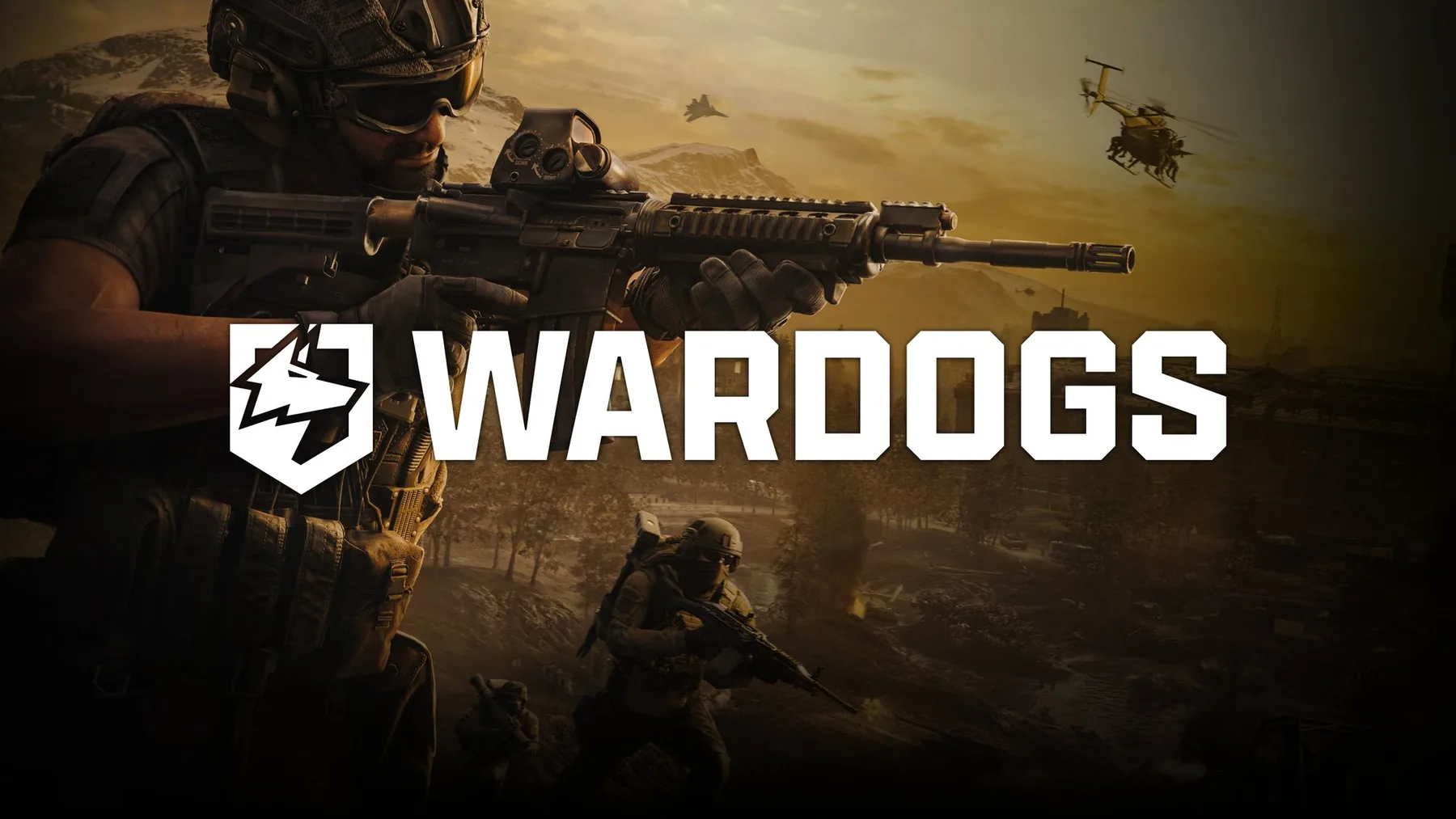 Official WARDOGS key art showing operators in a large combat zone